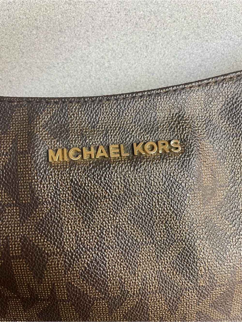 Michael Kors Brown Logo Shoulder Bag with Gold Hardware